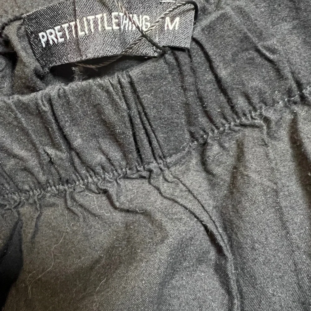 PrettyLittleThing Black Cotton Wide Leg Ruffle Hem Pants Womens Medium